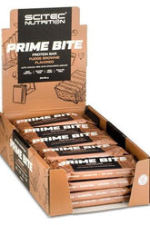 Scitec Nutrition Prime Bite protein bars in fudge brownie flavor, packed for delicious, high-protein snacking.